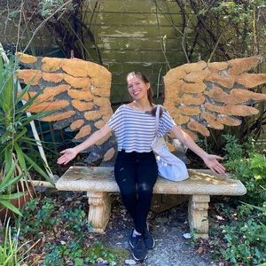 BCX relaxed oatmeal striped cropped blossom shirt